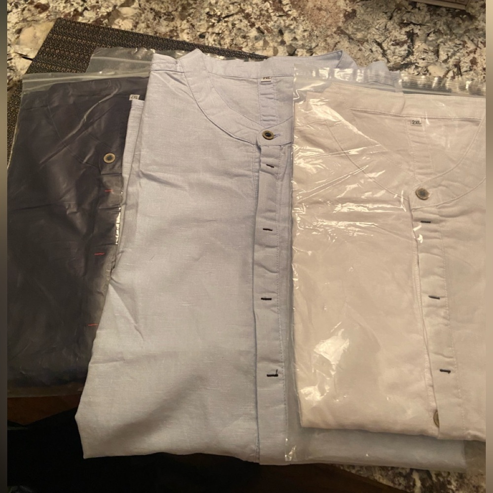 Set of Three Shirts in Blue, White, and Black-Men’s